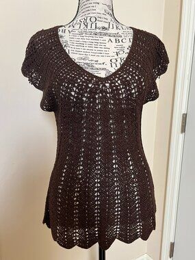 The Limited Brown Crochet V-neck top, Size S
